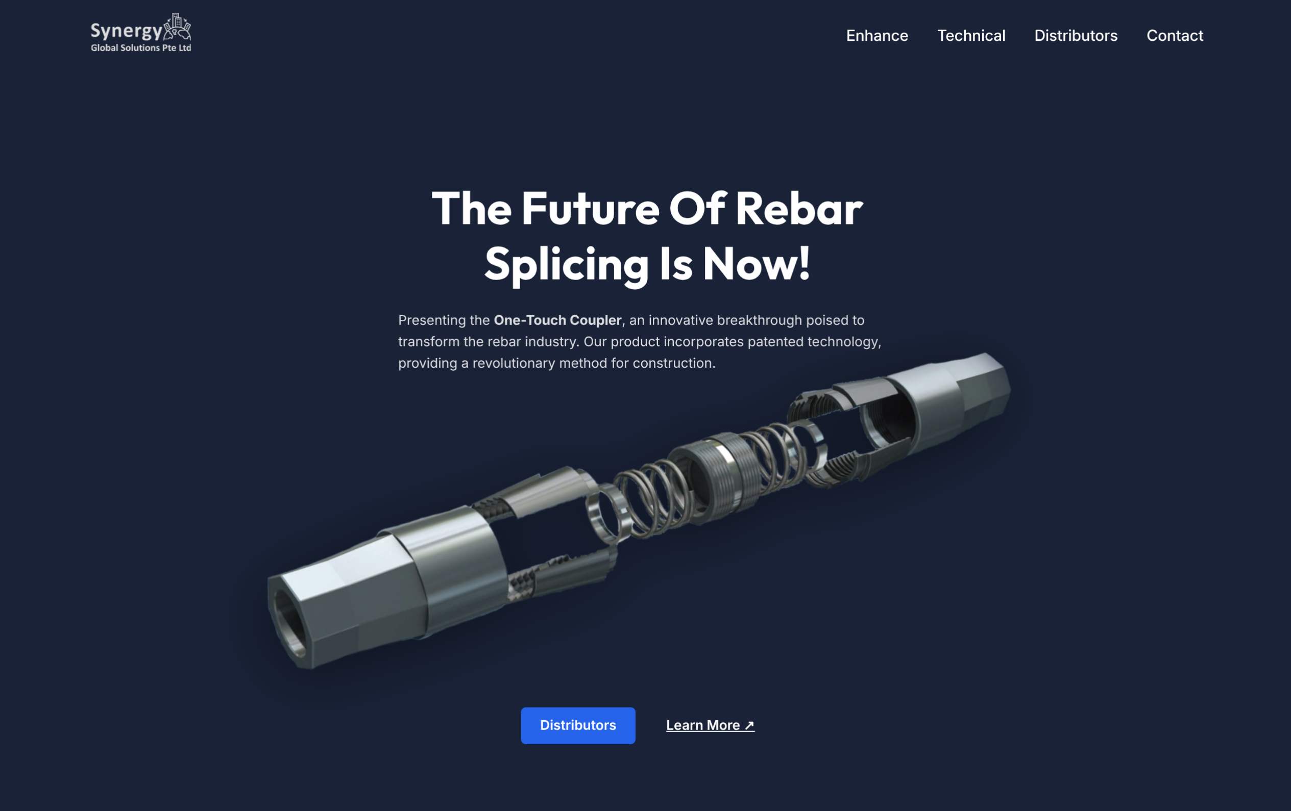 Synergy Global Solutions website showing rebar coupler products